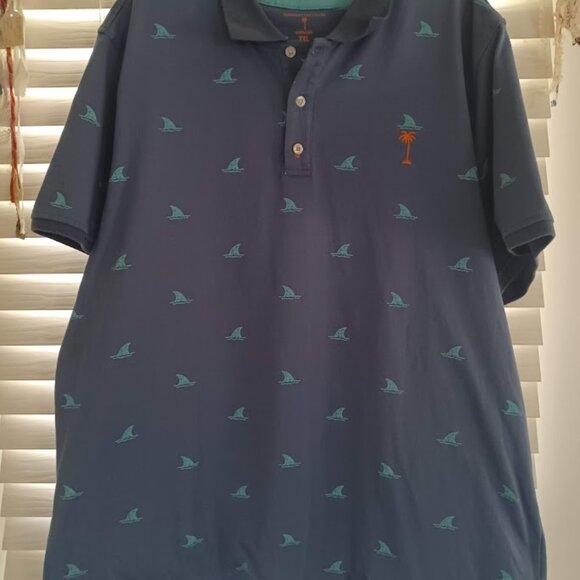 Margaritaville XXL Polo Blue Shark Fin Allover Print Tropical Beach Golf Shirt - Picture 4 of 6